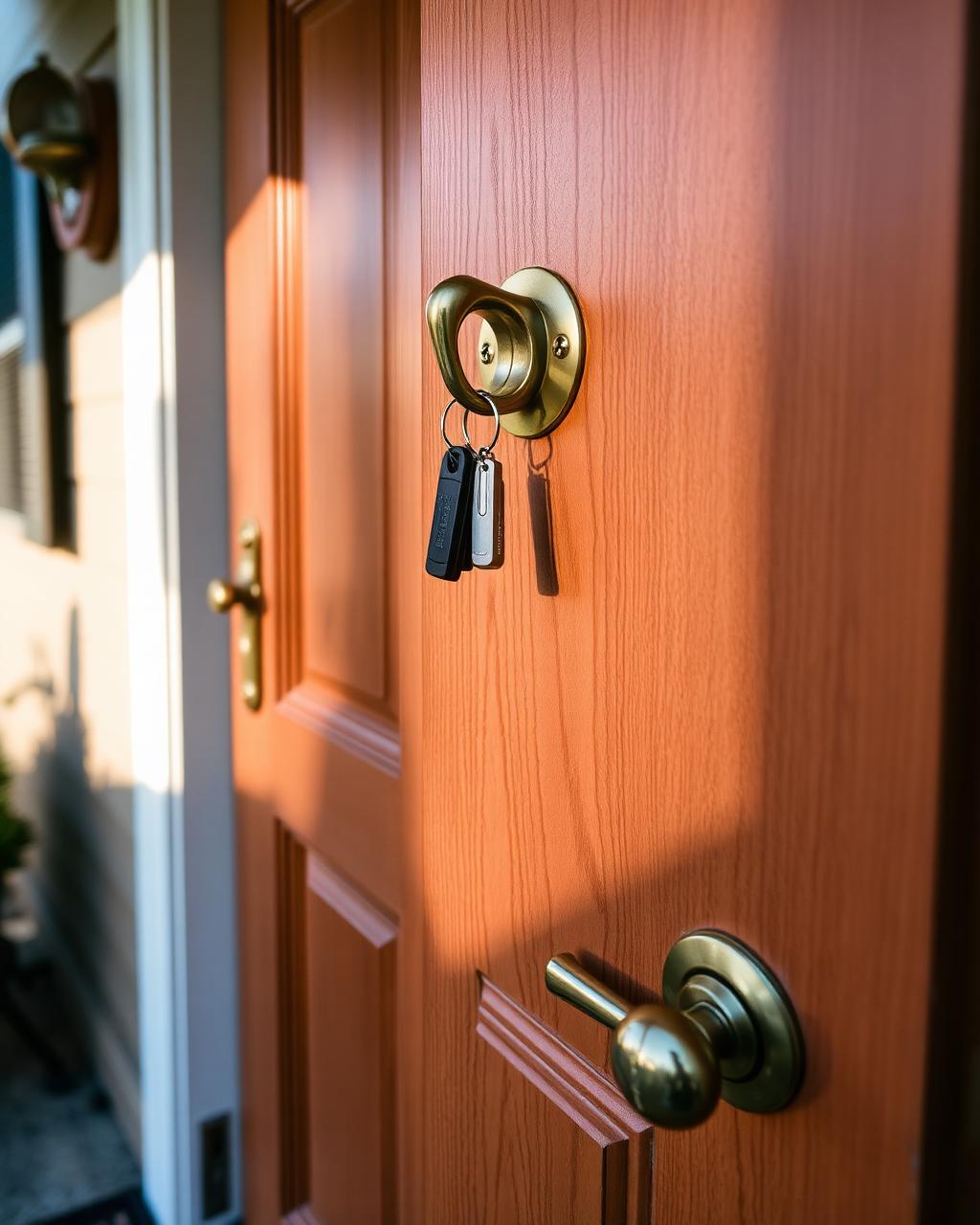 Front door detail with keys, representing hands-on property care